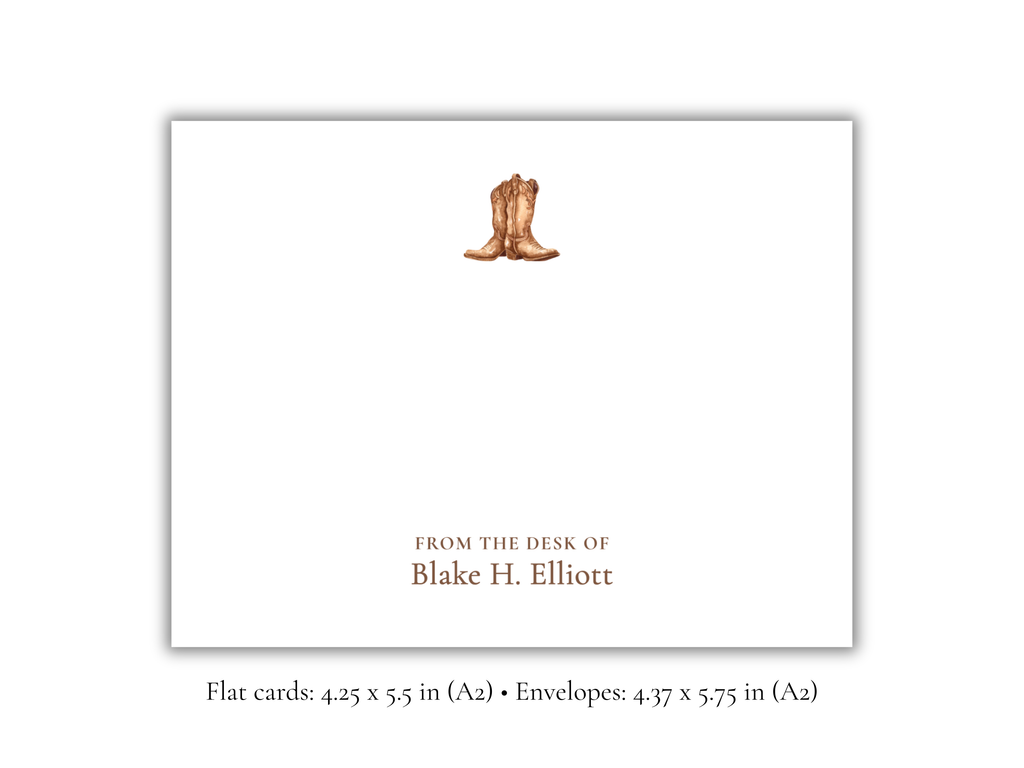 Personalized Men’s Stationery | Western Cowboy Boot Notecards | “From the Desk Of” Flat Cards | Custom A2 Stationery Set