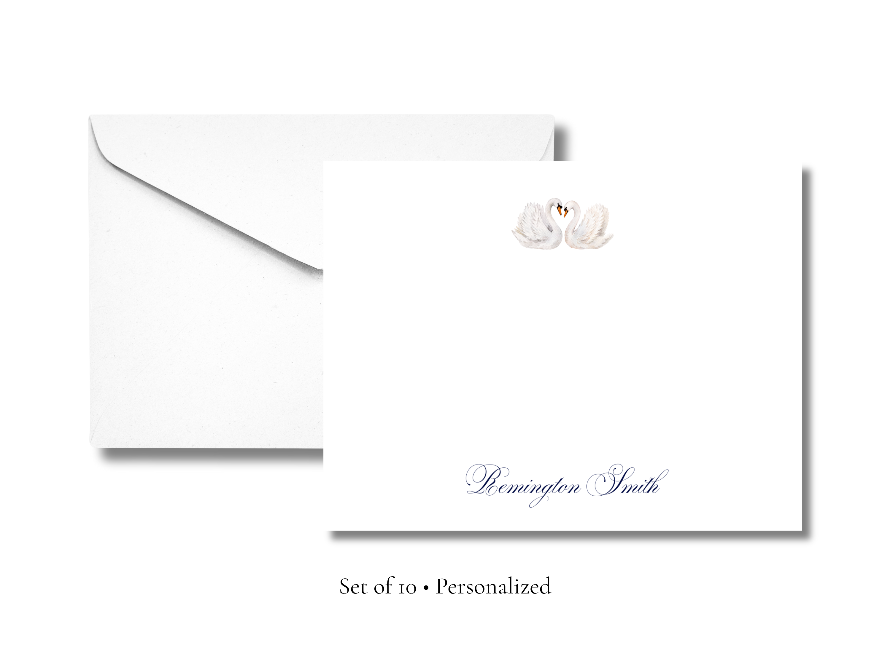 Personalized Swan Stationery | Elegant A2 Notecards with Envelopes | Custom Name Note Cards | Romantic Wedding & Bridal Gift | Set of 10