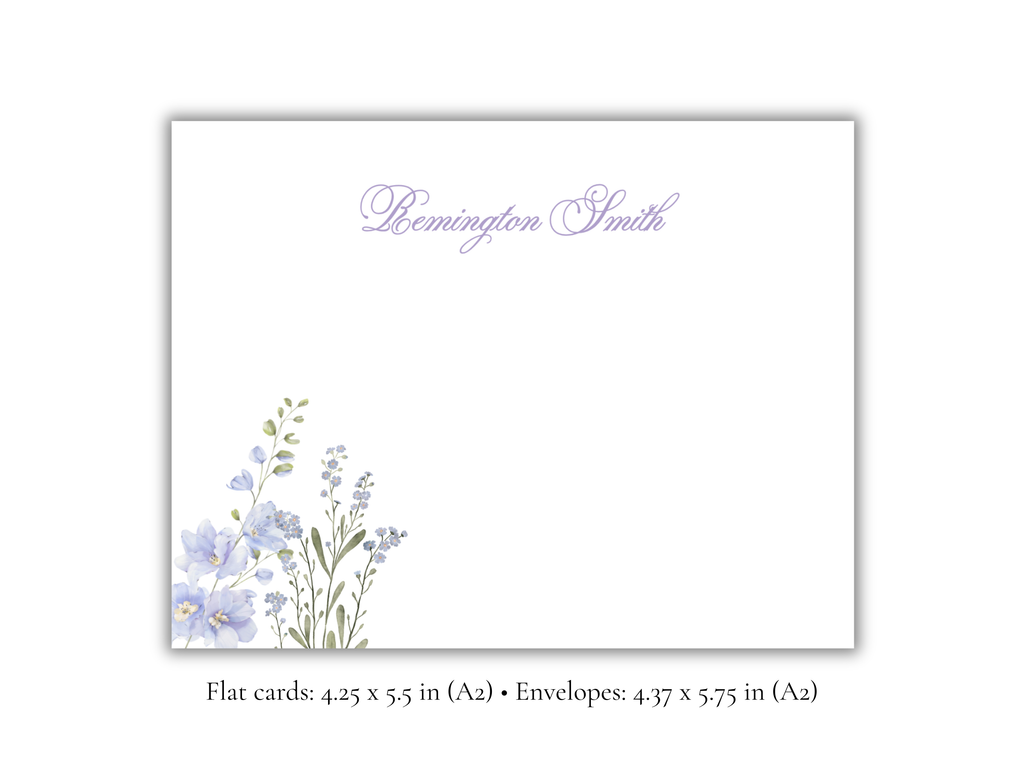 Personalized Floral Stationery | Elegant Flat Notecards with Envelopes | Custom Name Stationery Set | Set of 10