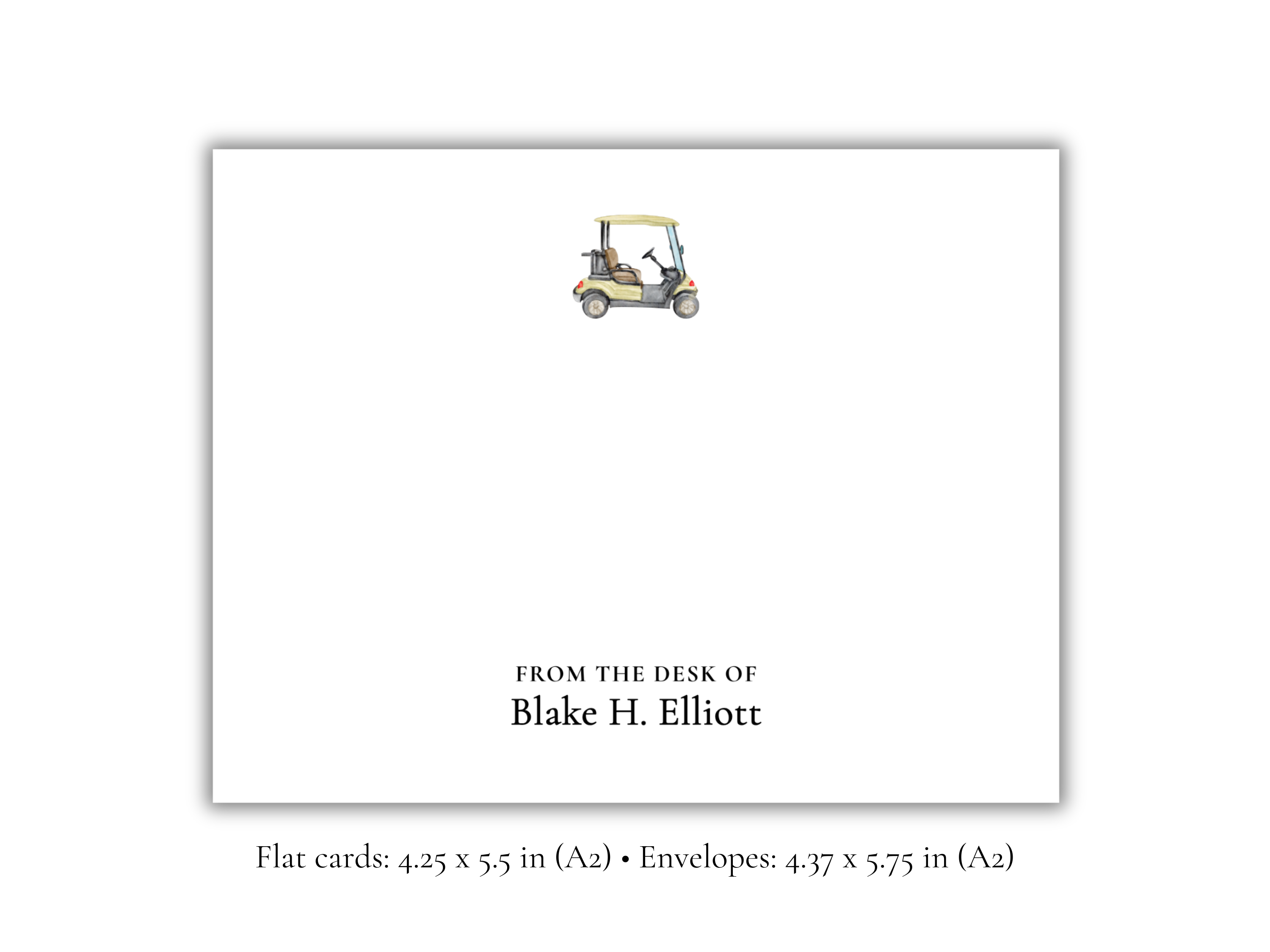Personalized Golf Cart Stationery | “From the Desk Of” Notecards | Custom Name Flat A2 Cards with Envelopes | Stationery Set of 10