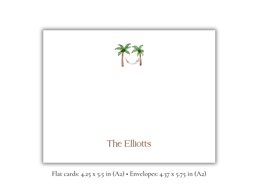 Personalized Palm Tree Stationery | Tropical Flat Notecards with Envelopes | Custom Name Note Cards | Summer Stationery Set | Set of 10