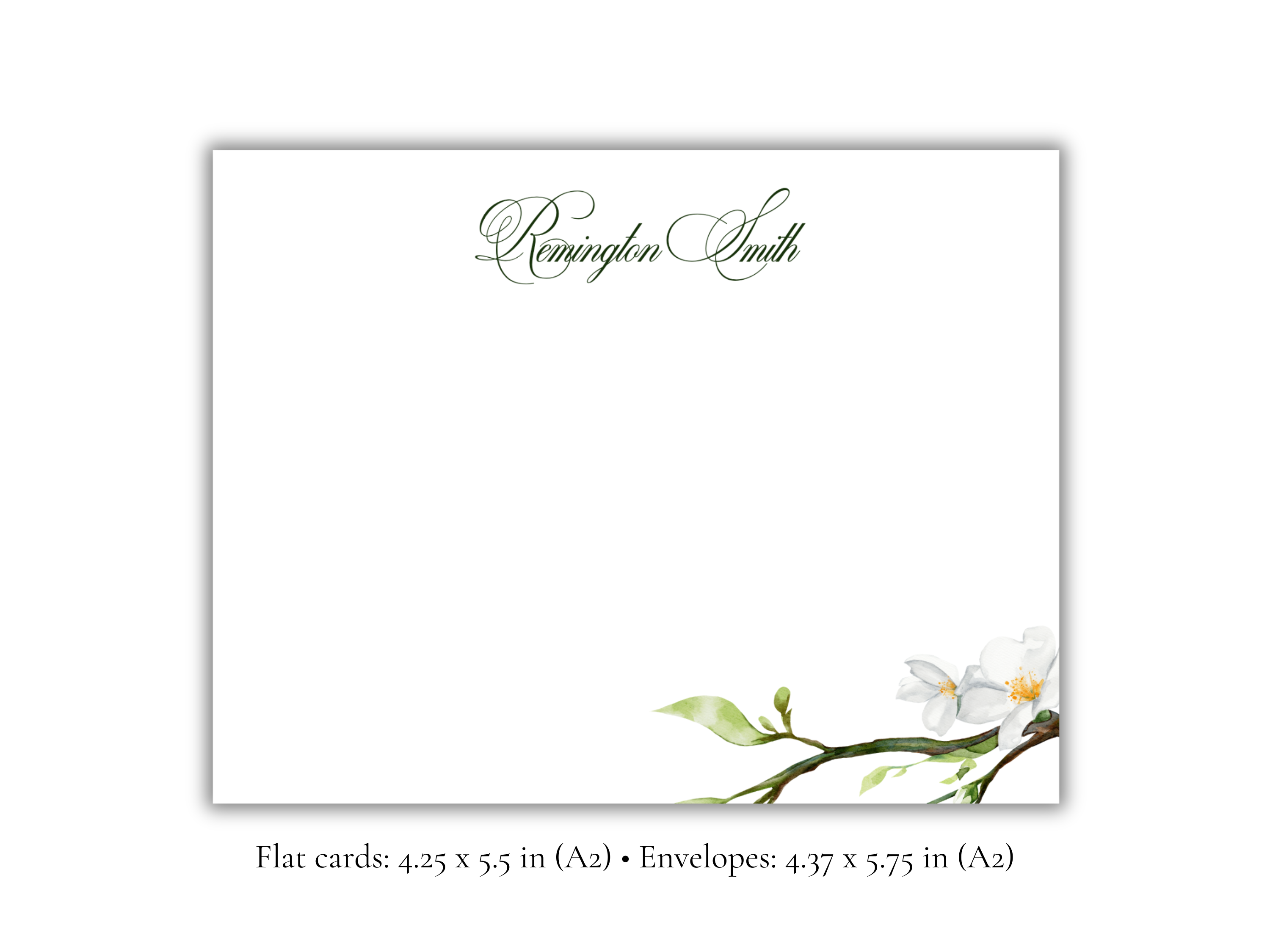Personalized Magnolia Stationery | Elegant Floral Flat Notecards with Envelopes | Custom Name Stationery Set | Set of 10