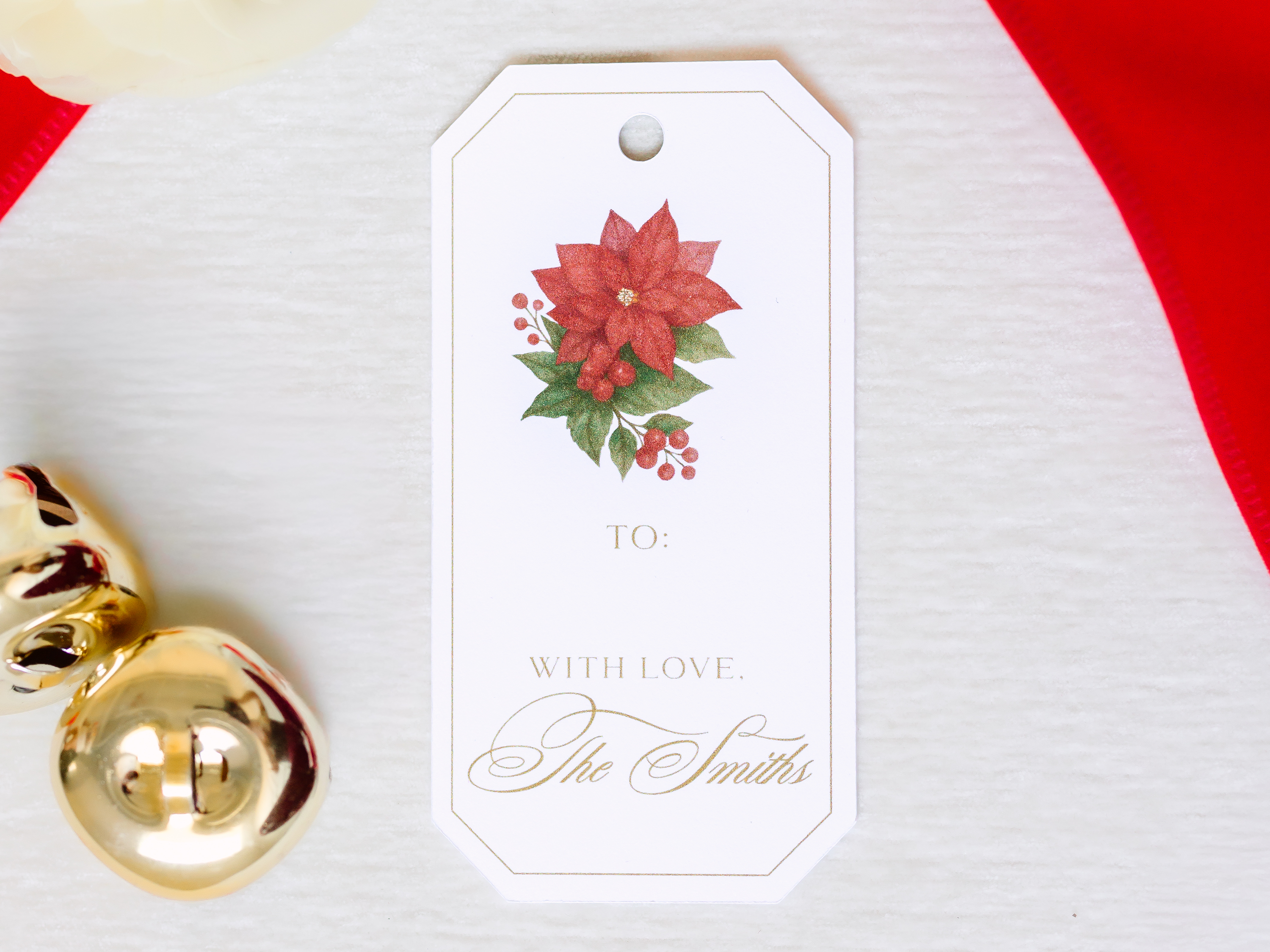 Personalized Poinsettia Christmas Gift Tags | Elegant Holiday Gift Tags | Hand-Painted Red Poinsettia Christmas Tags with Gold Lettering