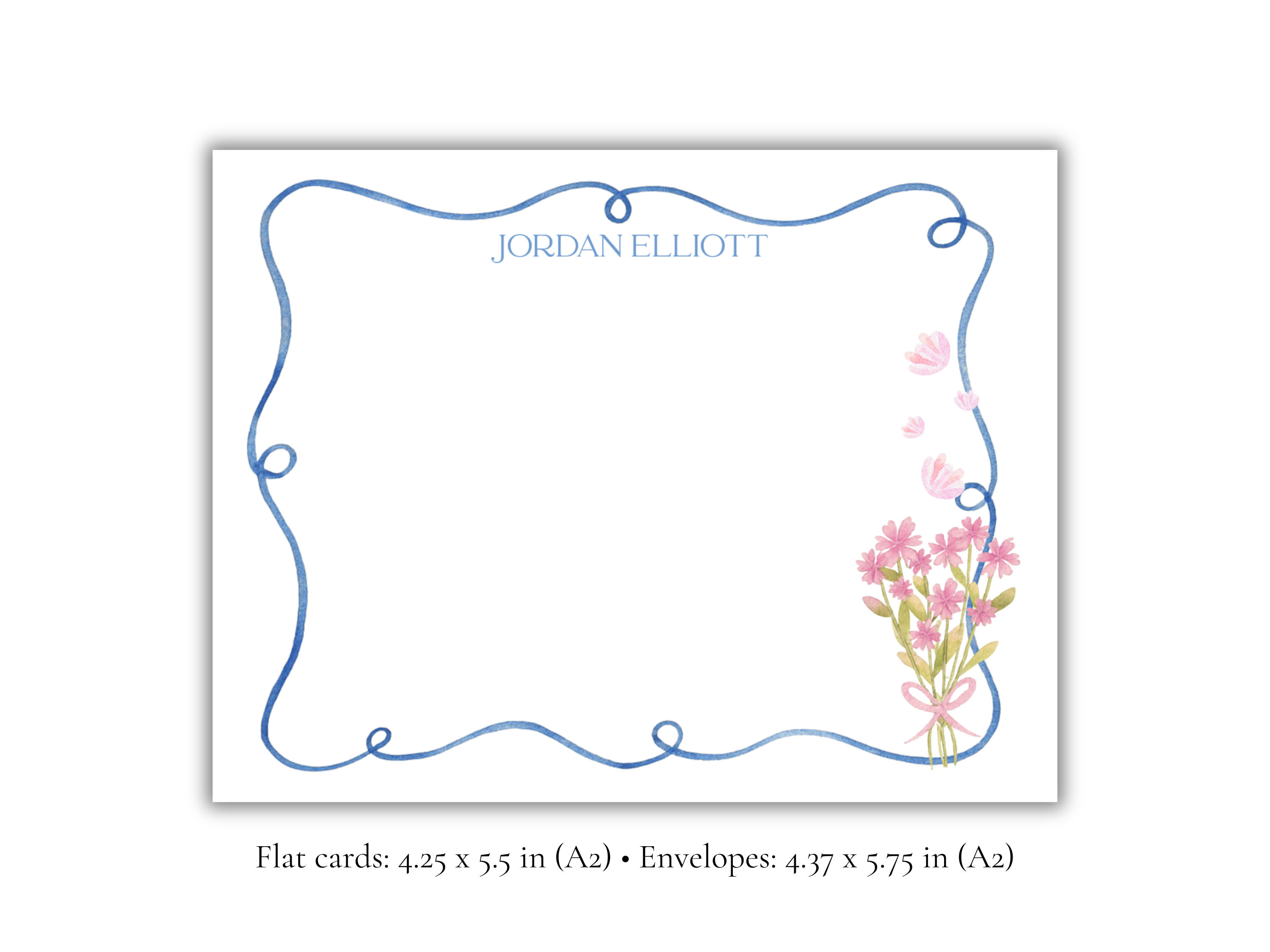 Personalized Stationery | Hand-Painted Watercolor Floral Border | Custom Name Notecards | Elegant Stationery Set | Set of 10