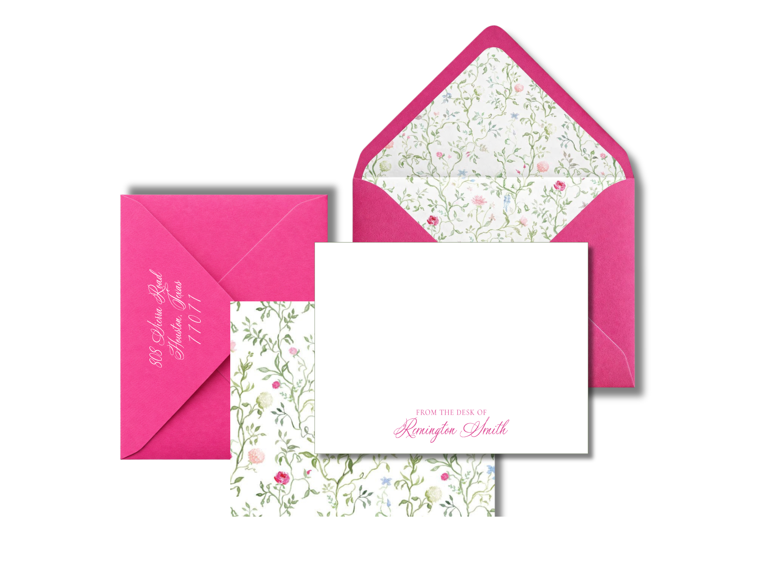 Personalized Floral Stationery | Pink Envelope Liner Notecards | Custom Monogram Note Cards | Preppy Floral Stationery | Bridal Shower Gift