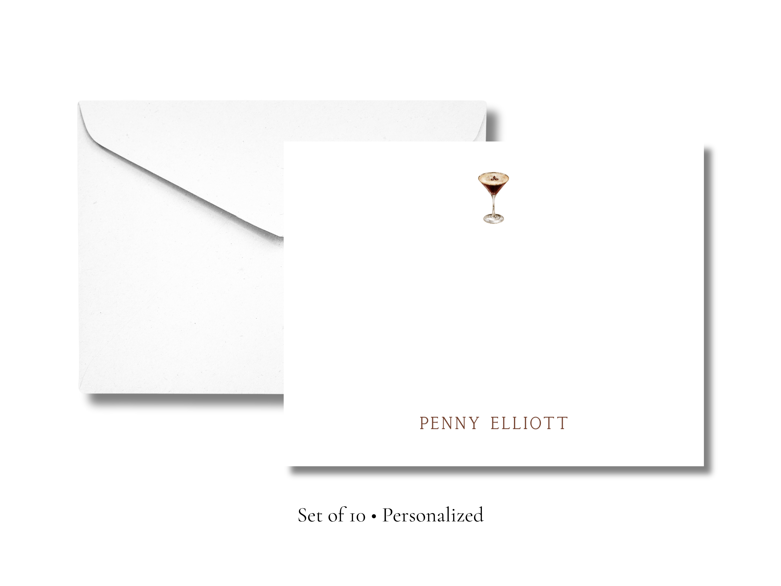 Personalized Espresso Martini Stationery | Custom Cocktail Notecards | Flat A2 Note Cards with Name | Elegant Stationery Gift