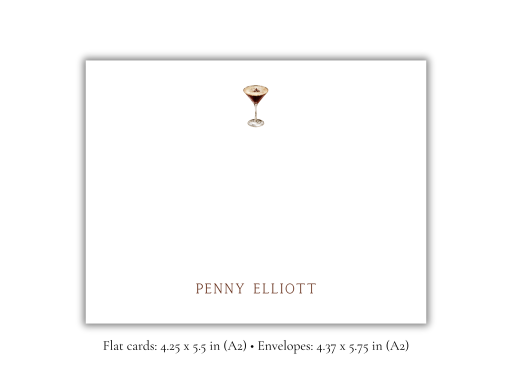 Personalized Espresso Martini Stationery | Custom Cocktail Notecards | Flat A2 Note Cards with Name | Elegant Stationery Gift