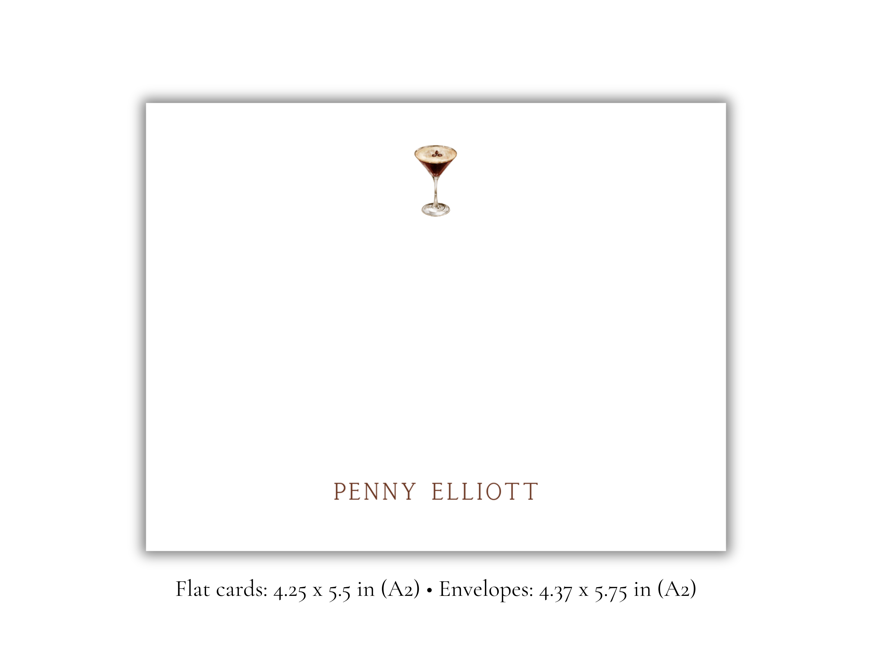 Personalized Espresso Martini Stationery | Custom Cocktail Notecards | Flat A2 Note Cards with Name | Elegant Stationery Gift