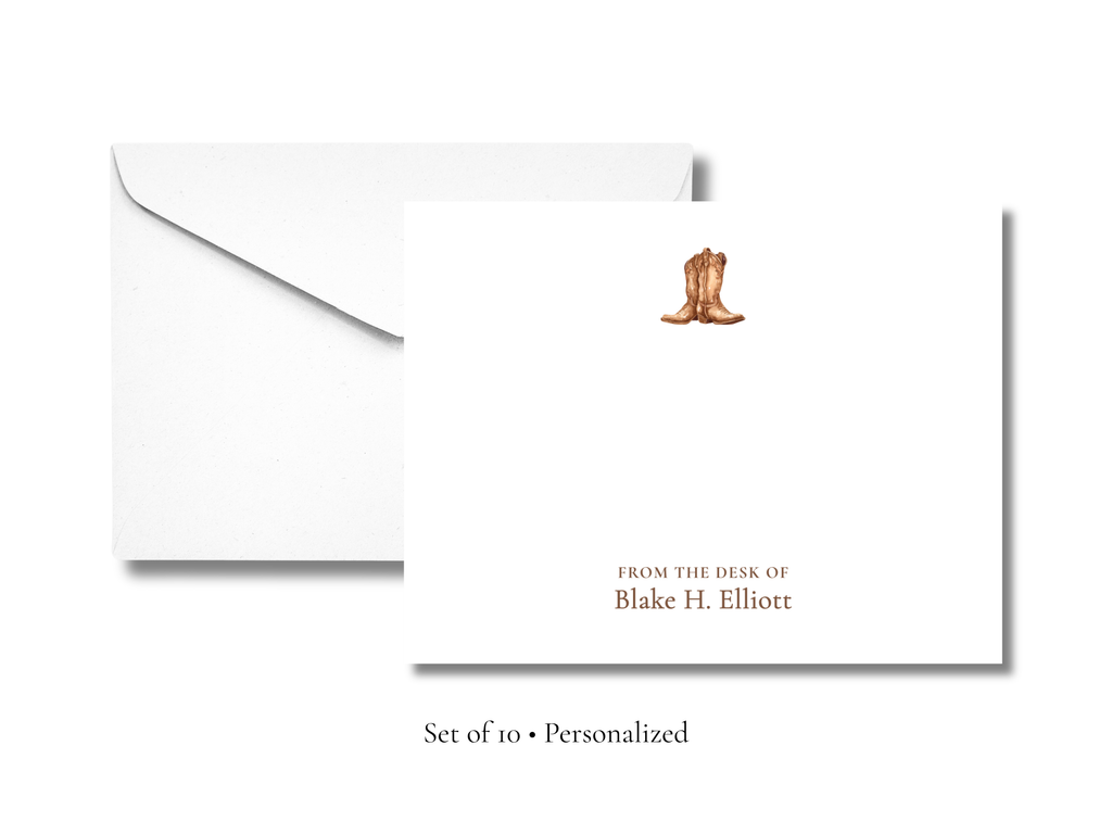 Personalized Men’s Stationery | Western Cowboy Boot Notecards | “From the Desk Of” Flat Cards | Custom A2 Stationery Set