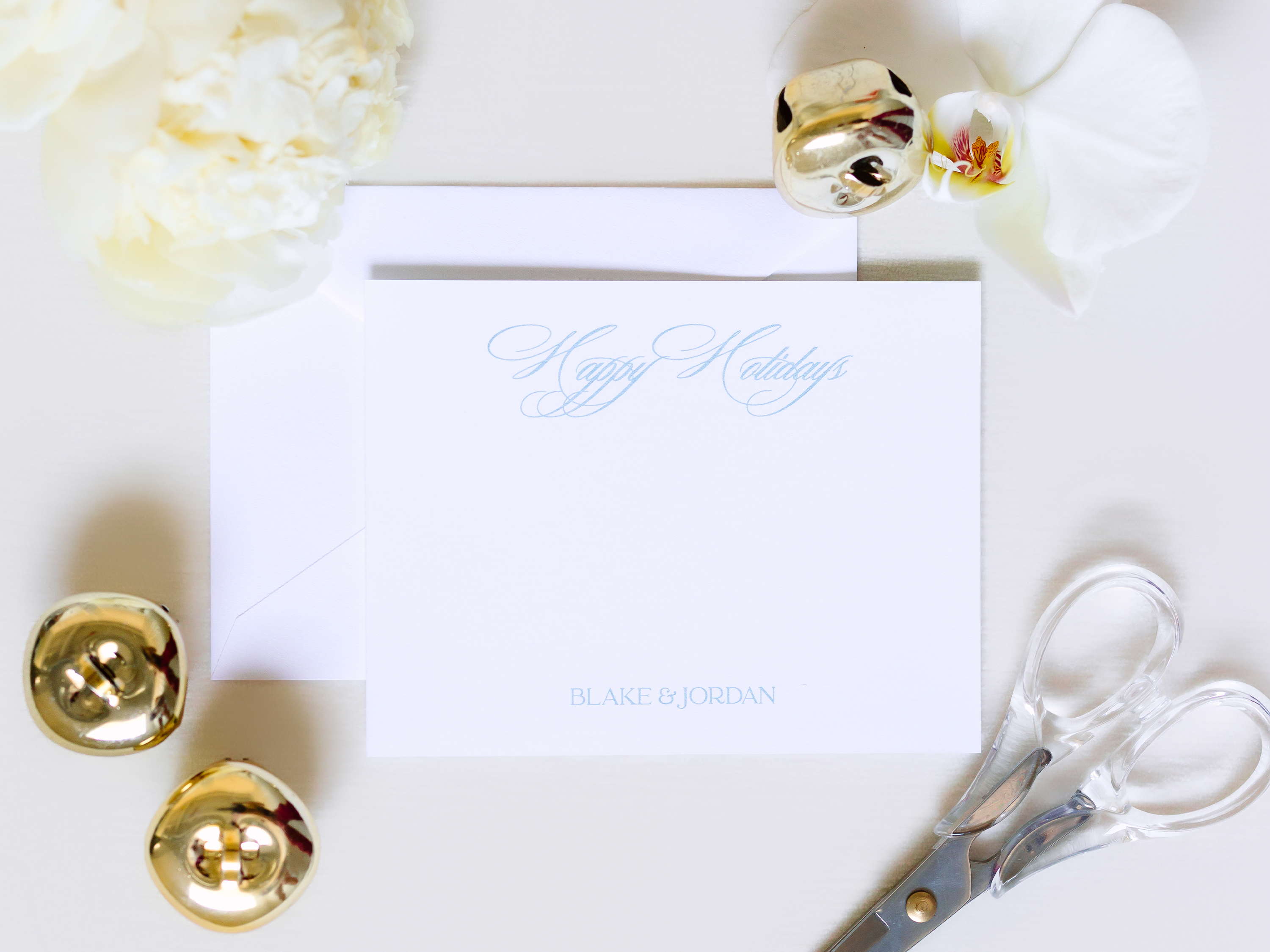 Personalized Happy Holidays Stationery | Elegant Holiday A2 Notecards with Envelopes | Script Holiday Cards | Set of 10