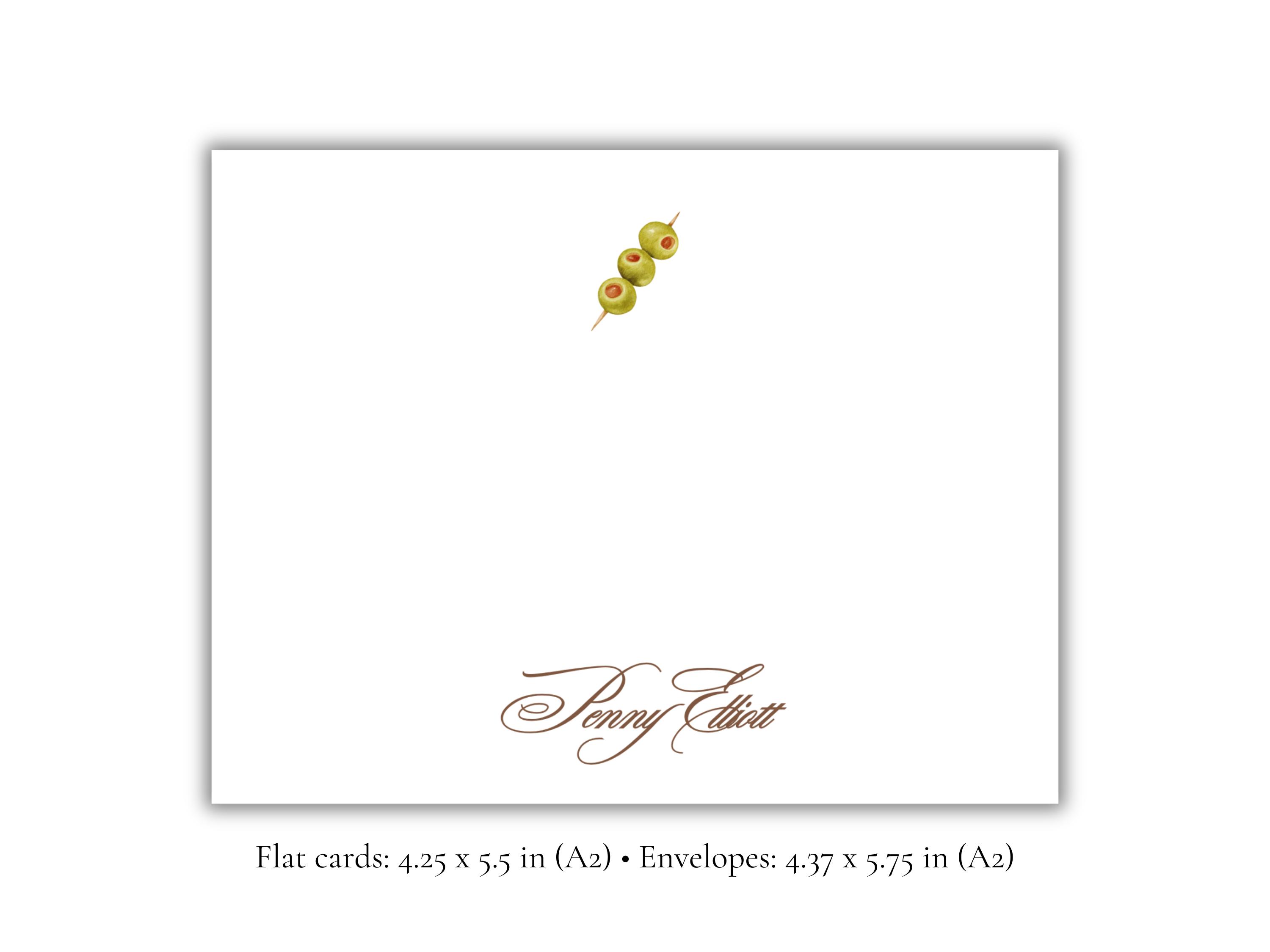 Personalized Martini Olive Stationery | Custom Cocktail A2 Notecards with Envelopes | Flat Note Cards | Hostess & Bar Cart Gift