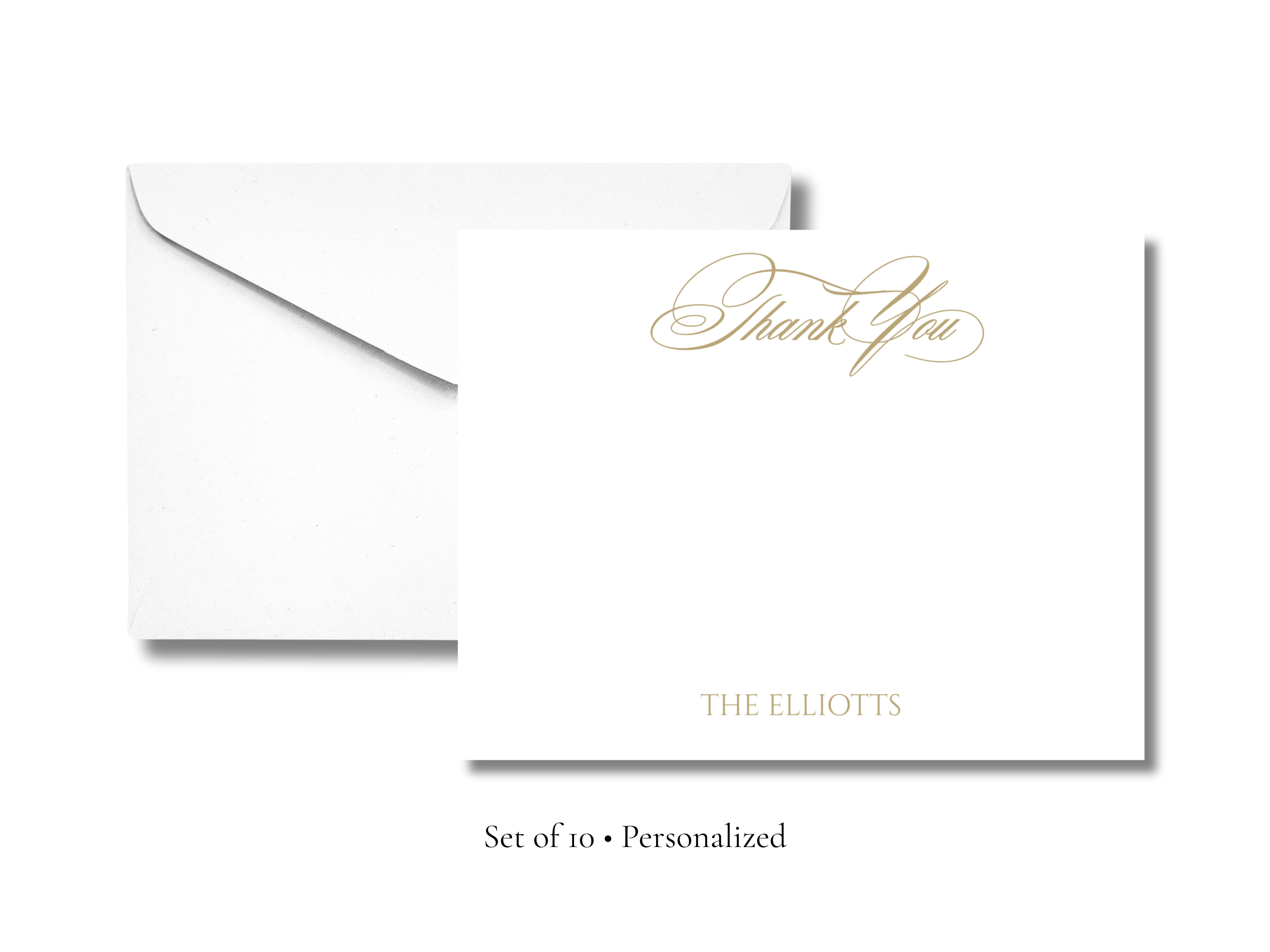 Personalized Thank You Stationery | Elegant Script A2 Notecards with Envelopes | Custom Name Flat Note Cards | Stationery Set of 10
