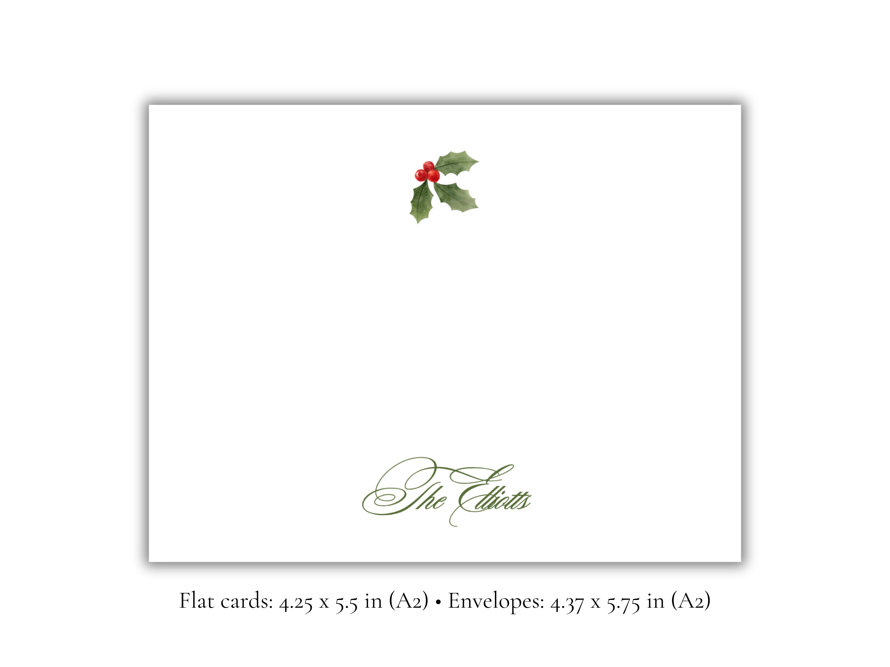Personalized Holly Berry Christmas Stationery | Elegant Holiday A2 Notecards with Envelopes | Custom Family Name Cards | Set of 10