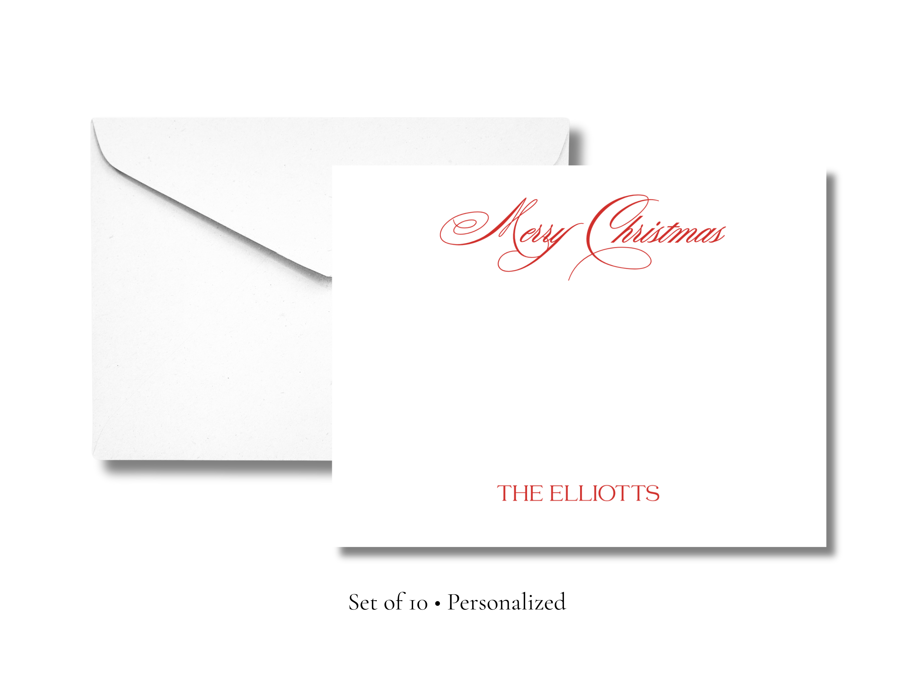Personalized Merry Christmas Stationery | Elegant Holiday A2 Notecards with Envelopes | Classic Red Script Christmas Cards | Set of 10