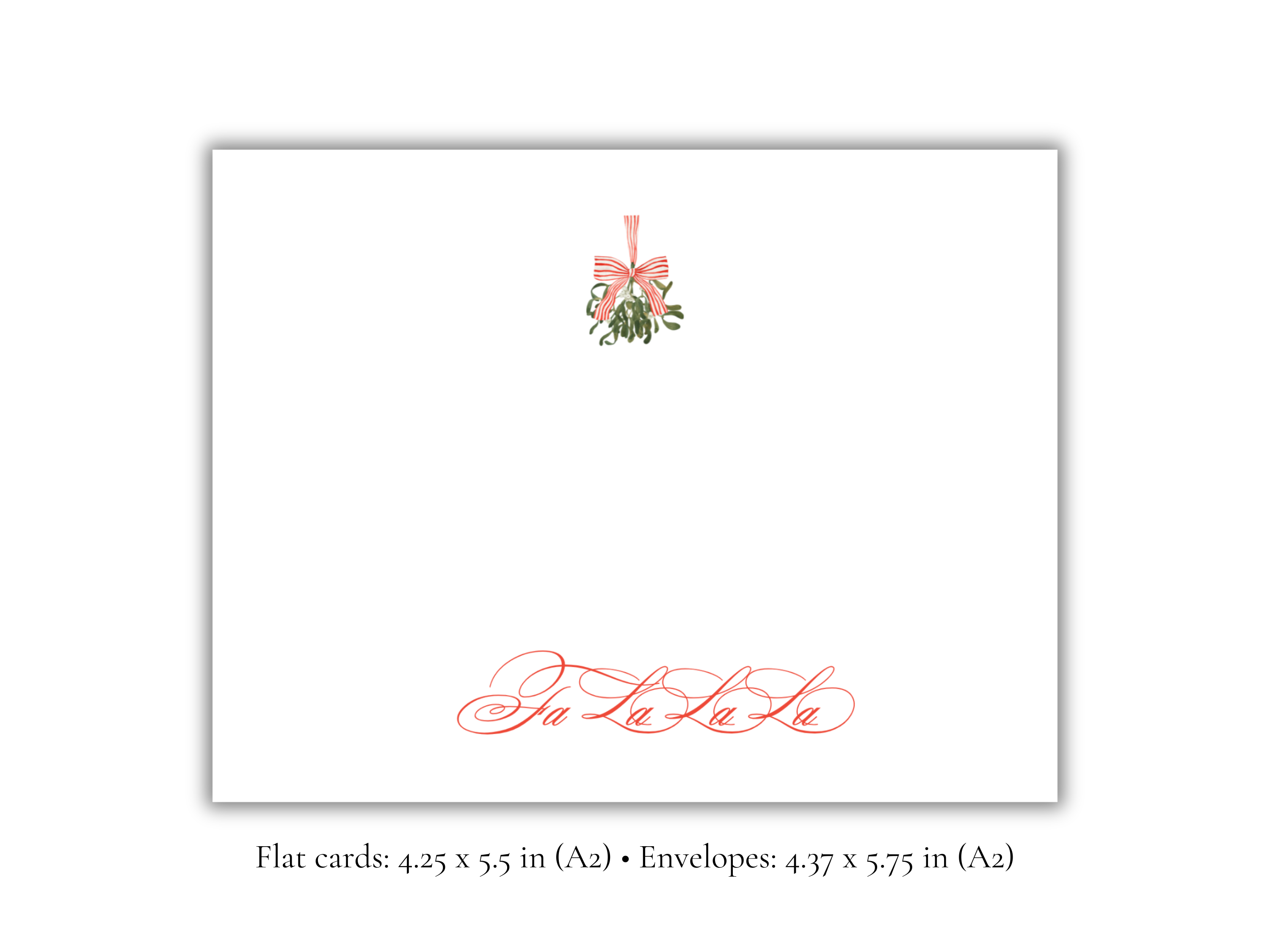 Personalized Fa La La Christmas Stationery | Elegant Holiday A2 Notecards with Envelopes | Red Script Christmas Cards with Mistletoe