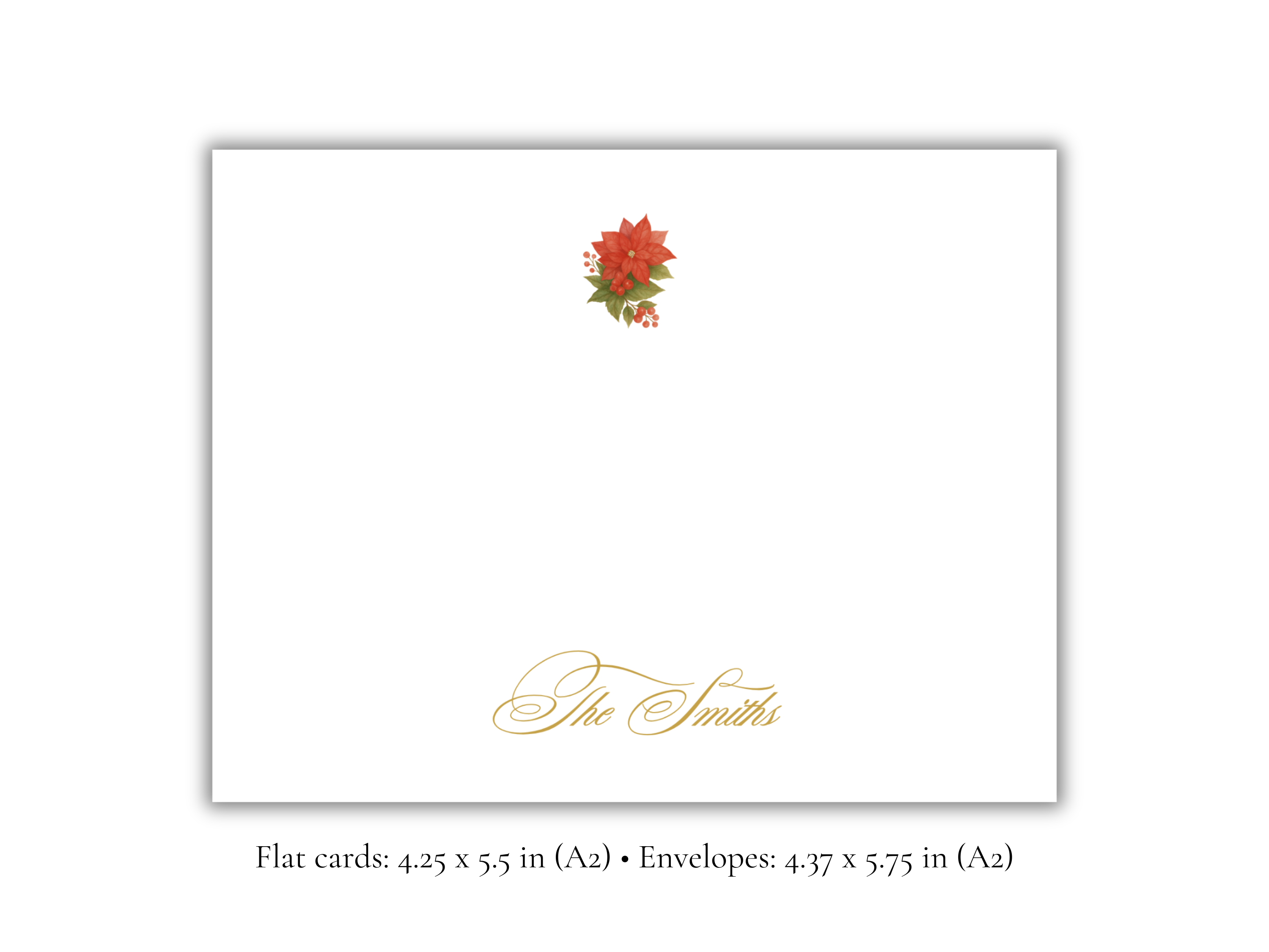 Personalized Poinsettia Christmas Stationery | Hand-Painted Holiday A2 Notecards with Envelopes | Red Floral Christmas Cards with Gold