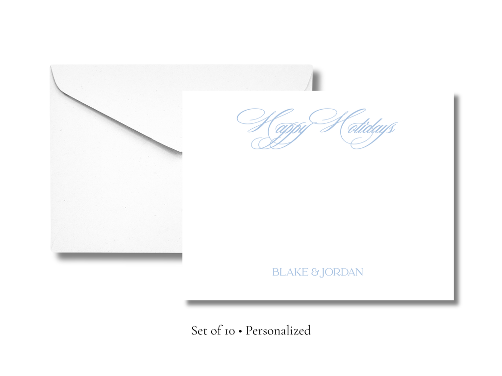 Personalized Happy Holidays Stationery | Elegant Holiday A2 Notecards with Envelopes | Script Holiday Cards | Set of 10
