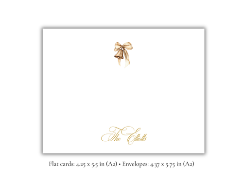 Personalized Christmas Bell Stationery | Elegant Holiday A2 Notecards with Envelopes | Gold Bell Christmas Cards | Set of 10