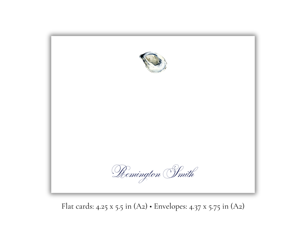 Personalized Oyster Stationery | Coastal A2 Notecards with Envelopes | Custom Nautical Flat Note Cards | Stationery Set of 10