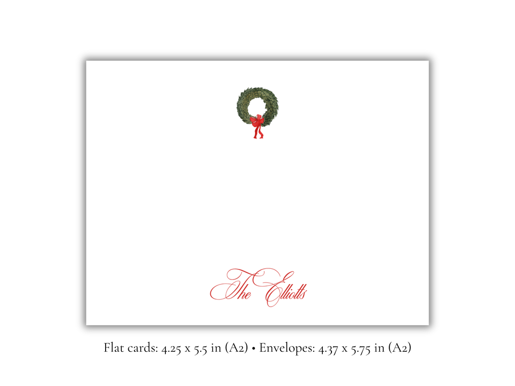 Personalized Christmas Wreath Stationery | Elegant Holiday A2 Notecards with Envelopes | Custom Flat Note Cards | Set of 10
