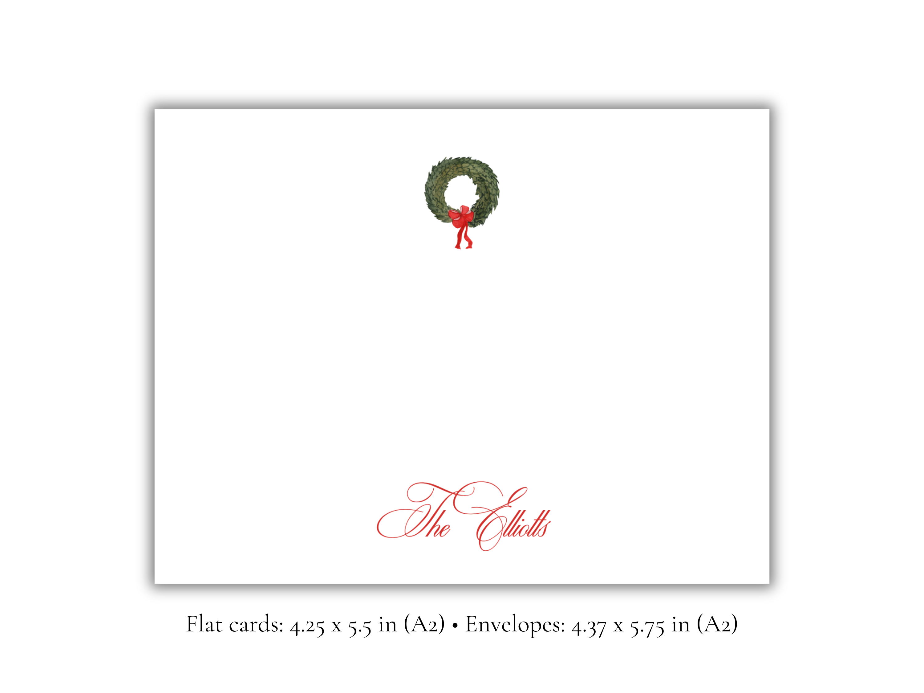 Personalized Christmas Wreath Stationery | Elegant Holiday A2 Notecards with Envelopes | Custom Flat Note Cards | Set of 10