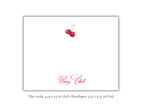 Personalized Cherry Stationery | Cute Fruit A2 Notecards with Envelopes | Custom Name Flat Note Cards | Stationery Gift Set | Set of 10