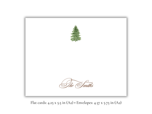 Personalized Christmas Tree Stationery | Elegant Holiday A2 Notecards with Envelopes | Custom Family Name Flat Note Cards | Set of 10