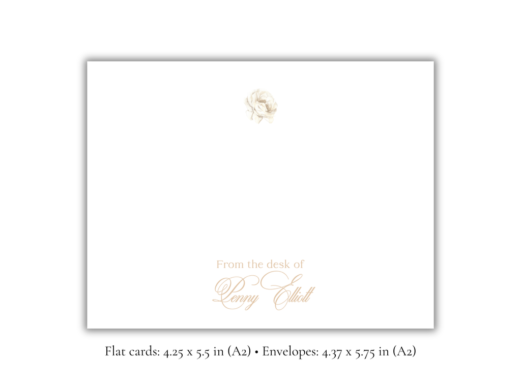 Personalized White Rose Stationery | Elegant Floral A2 Notecards with Envelopes | Custom “From the Desk Of” Note Cards | Stationery Set