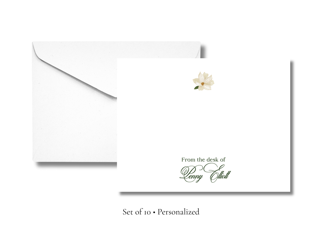 Personalized Floral Stationery | Elegant A2 Notecards with Envelopes | Custom “From the Desk Of” Flat Note Cards | Stationery Set