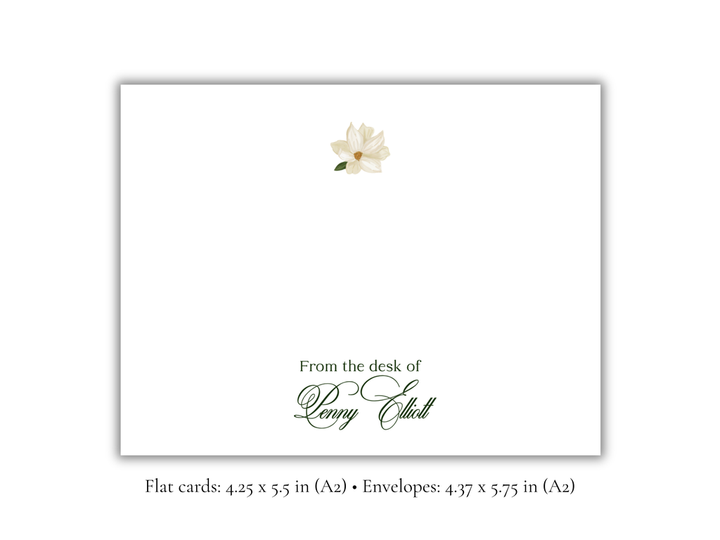 Personalized Floral Stationery | Elegant A2 Notecards with Envelopes | Custom “From the Desk Of” Flat Note Cards | Stationery Set