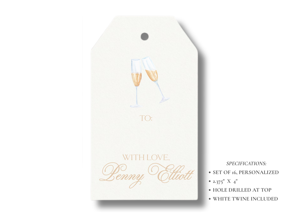 Personalized Champagne Gift Tags | Wedding Favor Tags | Elegant Celebration Gift Tags | Set of 16 | Toast Gift Tags with Twine